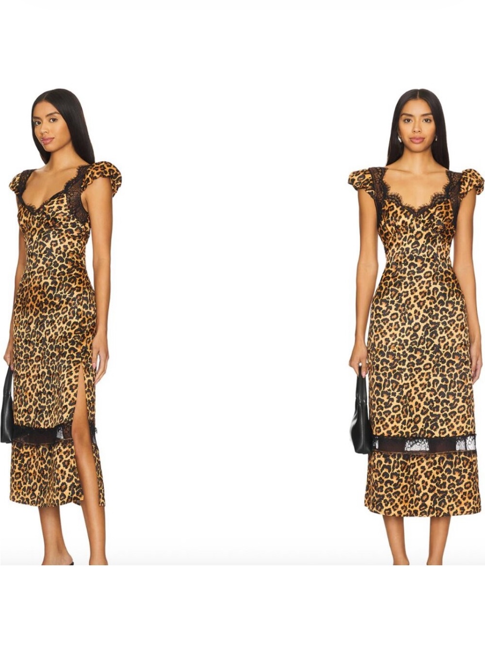 NWT Free People Leopard Print Lace-Trim Midi Dress $160 Lace Revolve Sz XS - Picture 1 of 5